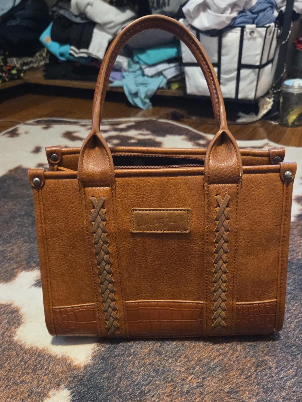 Wrangler Tan Braided-Accent Satchel